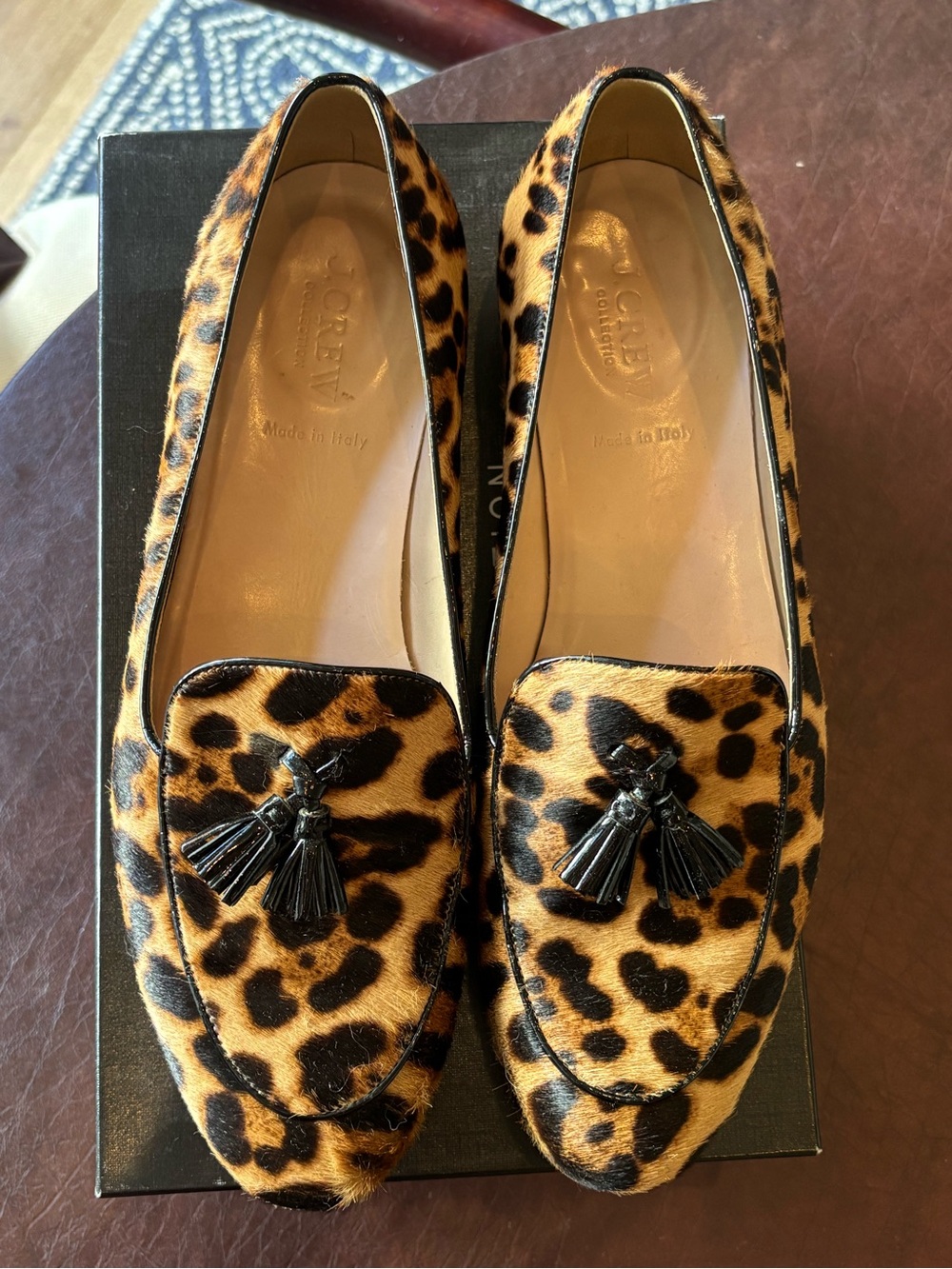 J. Crew Leopard Print Tassel Loafers in Tan and Black